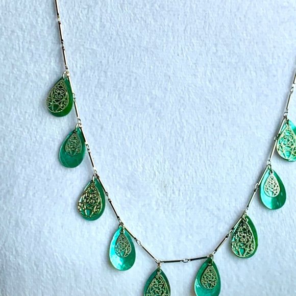 🐚14”/8” Double Strand Genuine Turquoise Shell w/ Silver Tone Delicate Filigree - Picture 7 of 12